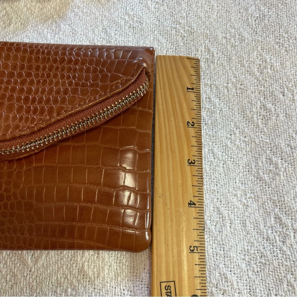 Brown Faux Crocodile-Embossed‎ Clutch